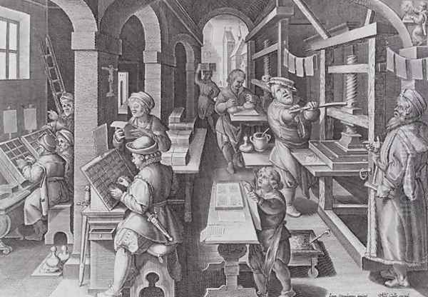 The Development of Printing, plate 5 from Nova Reperta New Discoveries engraved by Philip Galle 1537-1612 c.1600 - view 1