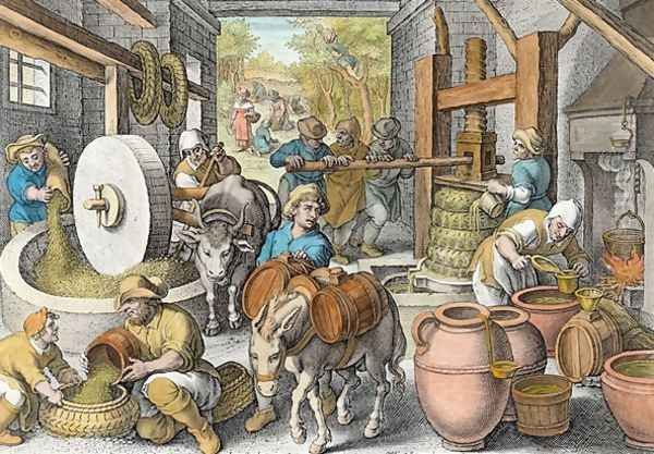 The Production of Olive Oil, plate 13 from Nova Reperta New Discoveries engraved by Philip Galle 1537-1612 c.1600 - view 1