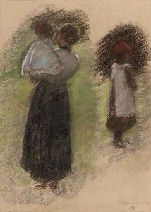 Study of a woman and two children