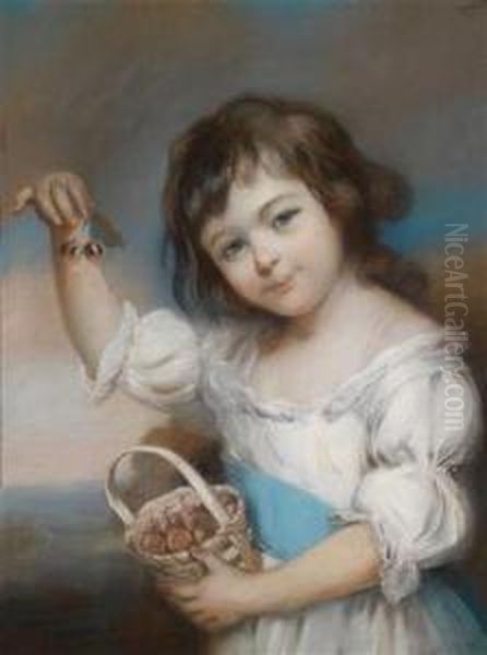 Portrait Of A Young Girl With A Basketfilled With Cherries - view 1