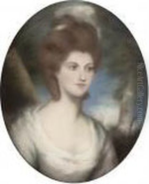 Portrait Of A Lady, Bust-length, In A White Dress - view 1