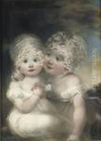 Two Young Children Wearing Lace Bonnets - view 1