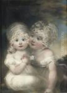 Two Young Children Wearing Lace Bonnets by John Russell