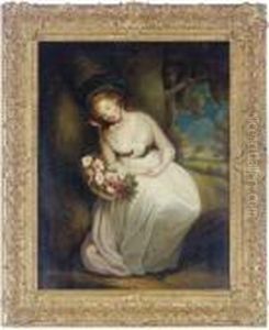 A Girl With A Basket Of Flowers Sleeping Beneath A Tree by John Russell