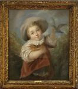 Boy With Bird And Chicks In Nest by John Russell