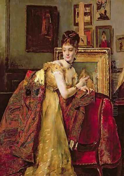 Woman with an Indian shawl in a studio - view 1