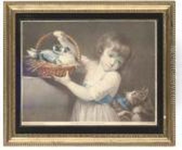 Young Girl Protecting A Pair Of Doves From A Cat - view 1