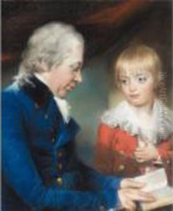 Portrait Of Thomas Pitt And His Son, William by John Russell