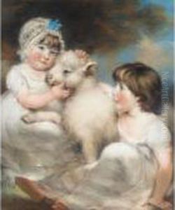 Portrait Of Miss E.and Miss L.earle With A Lamb by John Russell