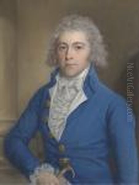 Portrait Of A Gentleman, Half-length, In A Blue Coat, Holding A Cane In His Right Hand - view 1