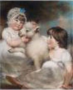 Portrait Of Miss E. And Miss L. Earle With A Lamb by John Russell