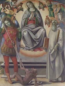 The Assumption of the Virgin with Saints Michael and Benedict altarpiece late 1480s by Luca Signorelli