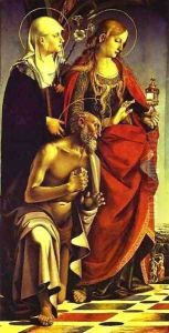 Saugustine Catherine Of Alexandria And Anthony Of Padua Right Wing Of The St Agosino Altarpiece Detail 1498 by Luca Signorelli