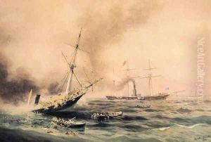Battle of "Kearsarge" & "Alabama" 1892 by Xanthus Russel Smith