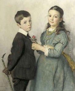 Portrait of a young boy and girl, three-quarter lengths
