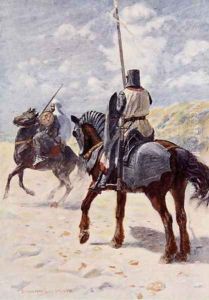 A Saracen approaches a Crusader Knight illustration for The Talisman A Tale of the Crusaders by Sir Walter Scott by Vedder Simon Harmon