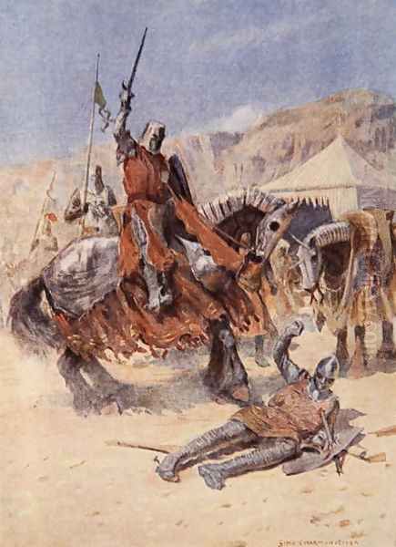 The Knights meet in conflict, illustration from The Talisman A Tale of the Crusaders by Sir Walter Scott - view 1