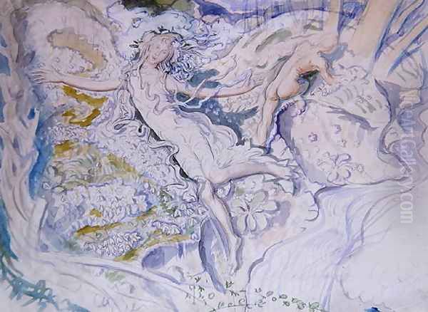 Fairy floating with nude youth in background - view 1