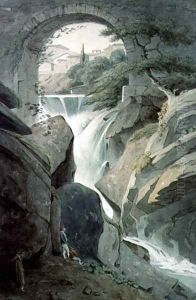 The Falls of Tivoli with three figures in the foreground by John Warwick Smith