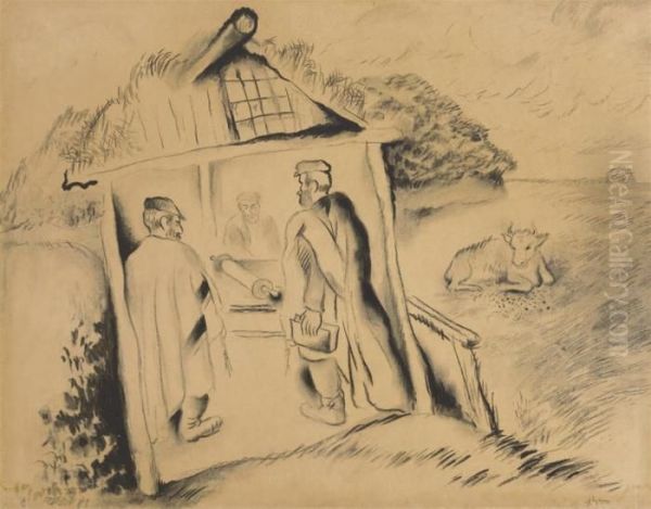 Three Men Praying In The Sukkah - view 1