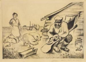Peasants Working On The Farm by Issachar ber Ryback