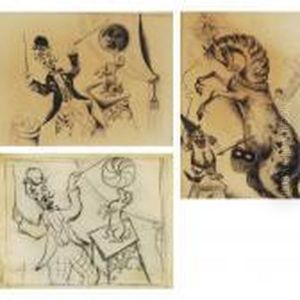 Dog With Ball, Dog With Ball And Circus Horse: 3 Works by Issachar ber Ryback