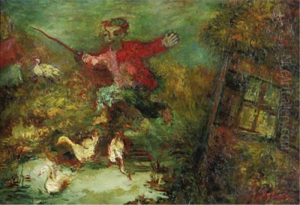Boy Crossing A Stream - view 1