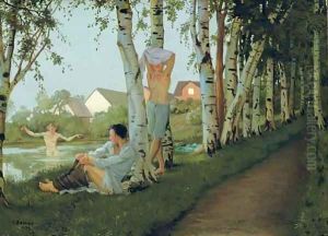 Bathers by a stream by Konstantin Andreevic Somov
