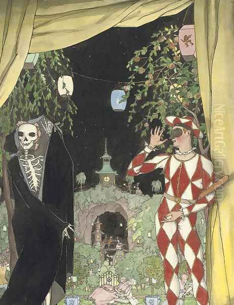 Harlequin and death by Konstantin Andreevic Somov