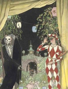 Harlequin and death by Konstantin Andreevic Somov