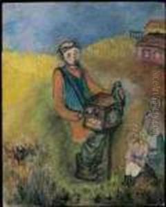 Leierkastenmann Mit Buntem Papagei by Issachar ber Ryback