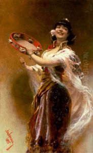 Gypsy Girl with a Tambourine by Alois Hans Schram