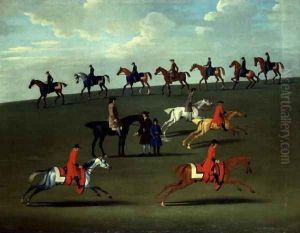 Race Horses exercising in a landscape