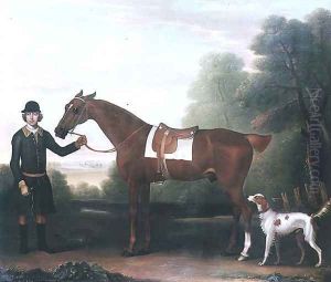 Lord Portmans Snap held by groom with dog by James Seymour