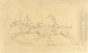 A pair of galloping horses with their jockeys by James Seymour