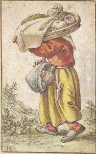 A Peasant Woman Carrying A Basket On Her Head by Herman Saftleven