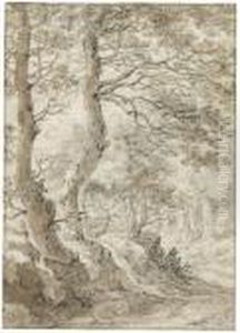 A Forest Interior, With A Seated Figure by Herman Saftleven