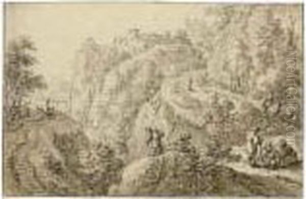 Travellers In A Mountainous Landscape - view 1