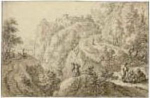 Travellers In A Mountainous Landscape by Herman Saftleven