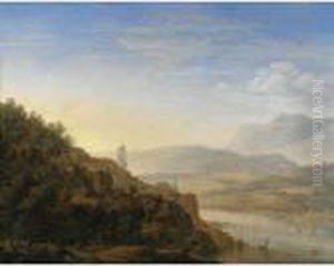 An Extensive Rhenish Landscape With Travellers In The Foreground by Herman Saftleven