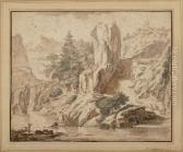 Zugeschrieben Alpine Ideallandschaft Mit Fischern Am Fluss - view 1