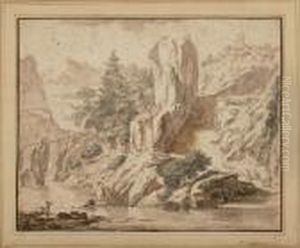 Zugeschrieben Alpine Ideallandschaft Mit Fischern Am Fluss Zugeschrieben Alpine Ideallandschaft Mit Fischern Am Fluss