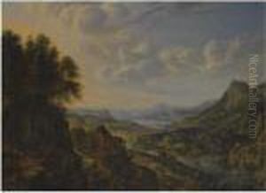 An Extensive Rhenish Landscape With Travellers Resting In The Foreground by Herman Saftleven