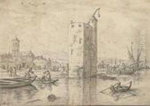 A Bustling Canal Scene With A
Town To The Left And A Large Tower,men In Boats In The Foreground A Bustling Canal Scene With A
Town To The Left And A Large Tower,men In Boats In The Foreground
