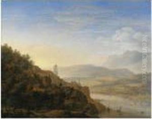 An Extensive Rhenish Landscape With Travellers In Theforeground by Herman Saftleven
