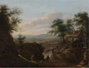 Extensive Landscape With Travelers On A Path And A Cottage In A Wood by Herman Saftleven
