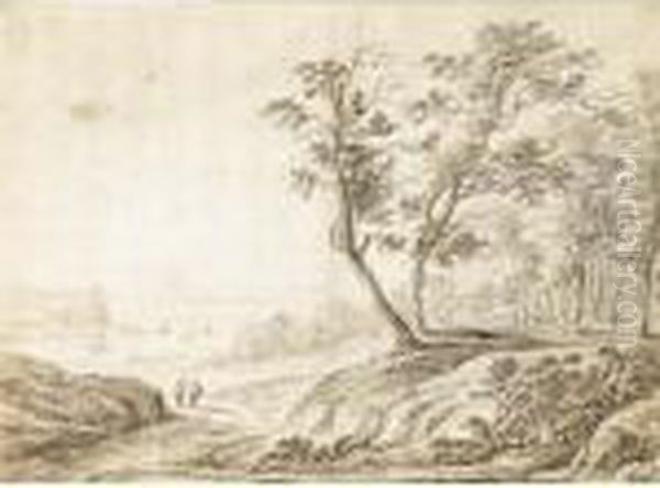 An Extensive Landscape With Travellers On A Path And A River In The Distance - view 1