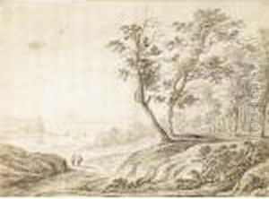 An Extensive Landscape With Travellers On A Path And A River In The Distance by Herman Saftleven
