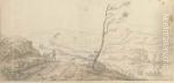 An Extensive River Landscape With Travellers On A Path - view 1