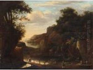 A Rocky Coastal Landscape With Figures Caulking A Boat At A Shipyard A Rocky Coastal Landscape With Figures Caulking A Boat At A Shipyard